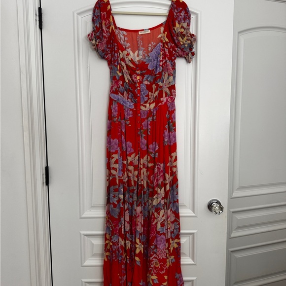 Spell button down Dress in Orange Floral - Picture 3 of 7